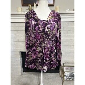 Vtg Y2K Large Purple Fairy Boho Babydoll Floral Top Long Sleeve Hippie Whimsical